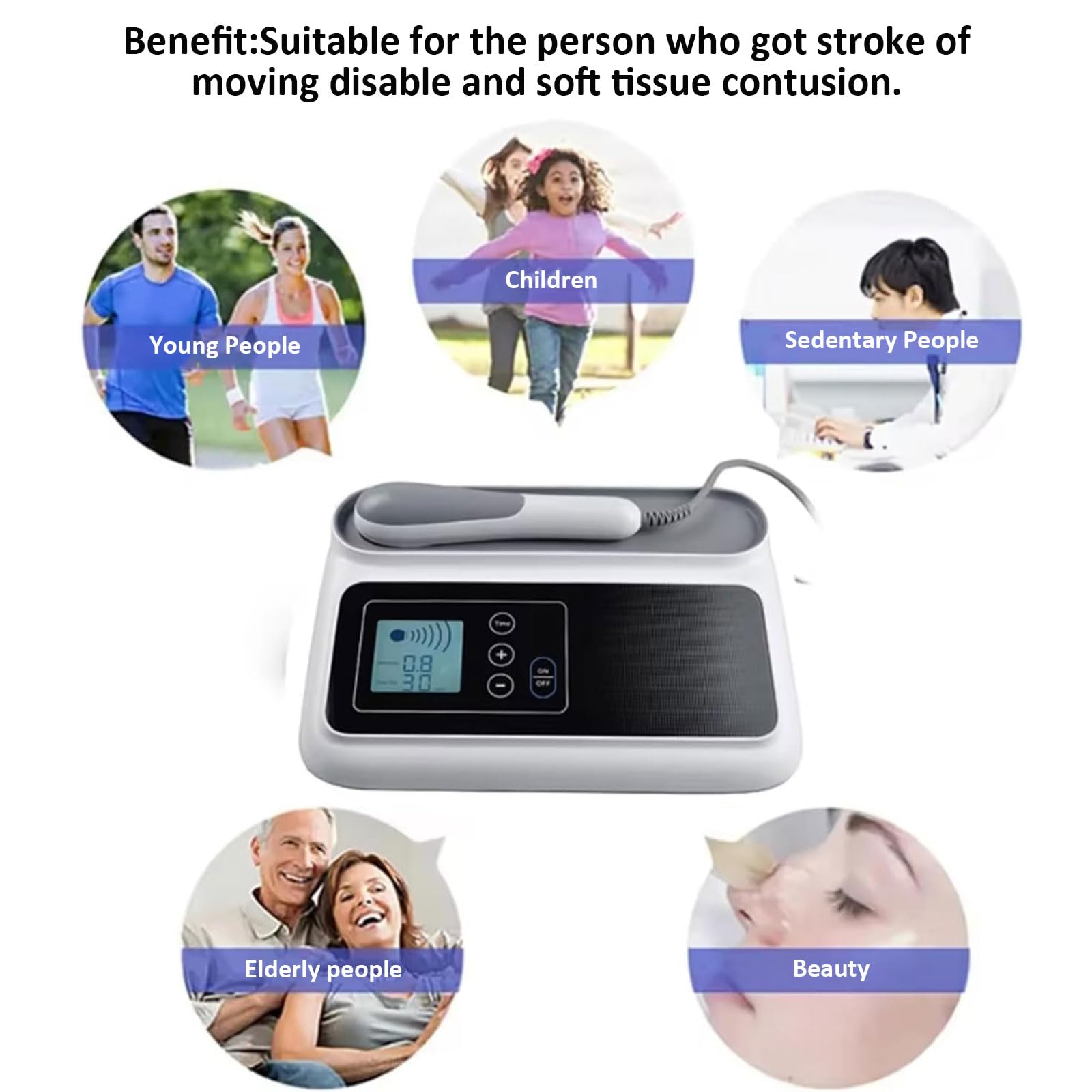 Máquina de Terapia Portátil Control Táctil Dispositivo de Alivio del Dolor Ultrasónico 1.05 MHz Equipo de Fisioterapia Temporizador de 5 Marchas Intensidad/(5-30min)