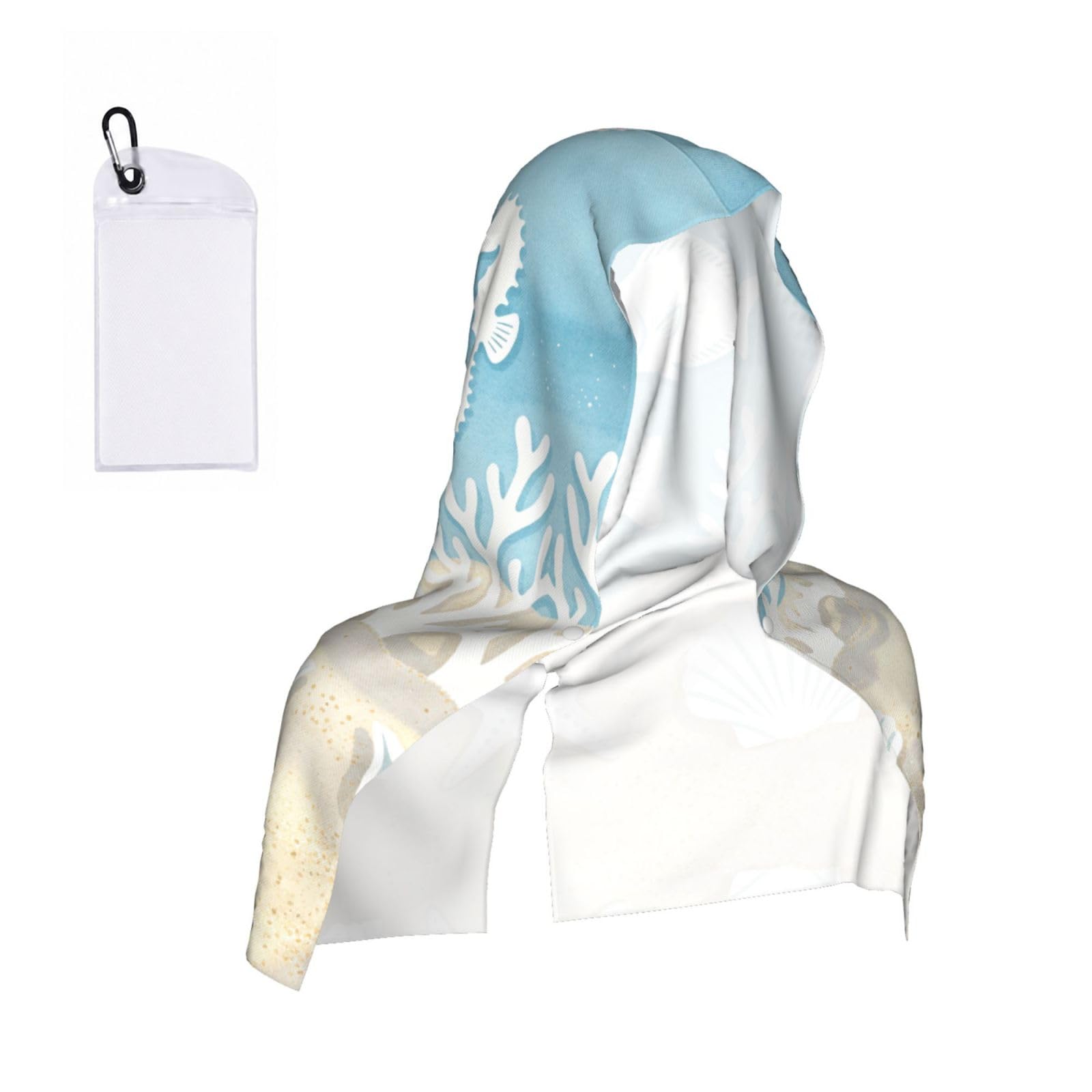 CNTDBU Shell Coral Print Cooling Towel Hooded-Instant Chill Neck Cover for Sports, UV Cooling Rag for Running Gym