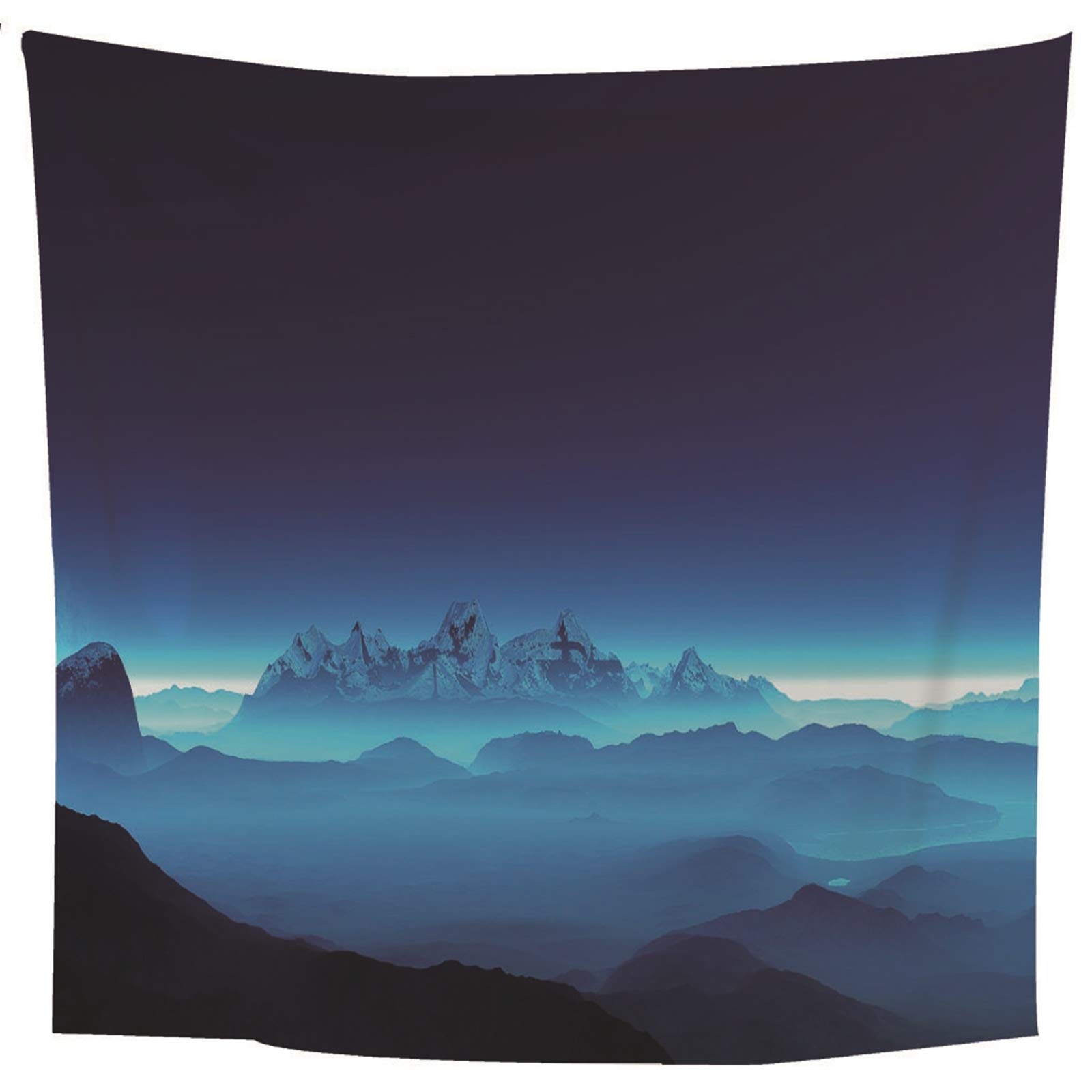Tapiz Chic Suelo De Habitación Paisaje Montaña Azul Negro Pared Tela Pequeño para Decoración Sala Estar del Dormitorio 260X240Cm