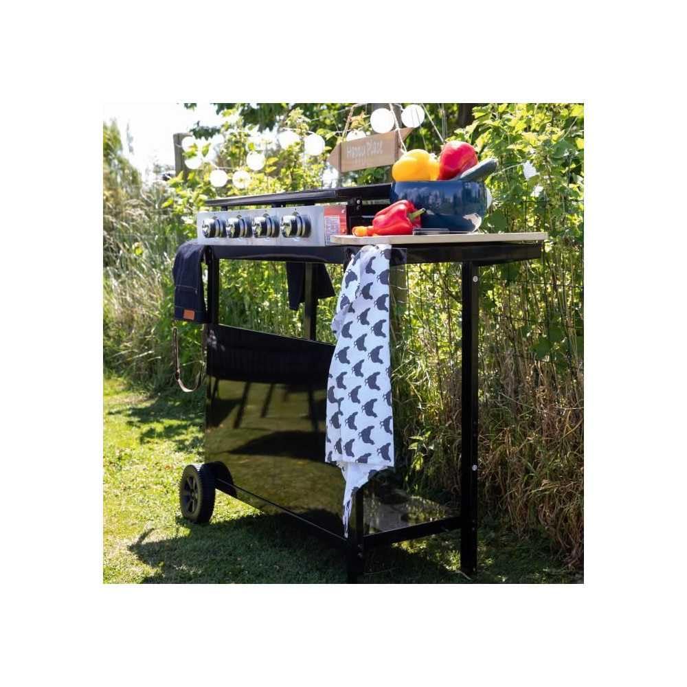 Plancha gaz GARDEN MAX MERIDA - 4 feux - Sur chariot - Acier émaillé - 75 x 35 cm - Noir