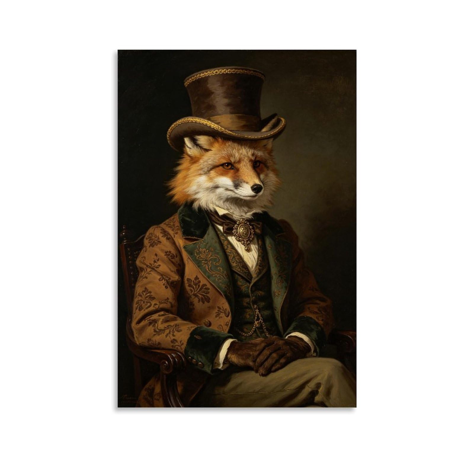 LDFUIEKSUFG Victorian Gentleman Tibetan Fox Poster Wall Art Aesthetic Cover Poster Design Painting for Living Room Bed Room 12x18inch(30x45cm) Unframe-style