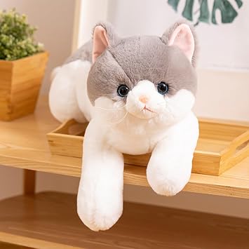 19.7 Inches Realistic Cat Stuffed Animal Gray Soft Plush Kitty Toy for Kids and Girlfriend, Cute Cat Plush for Birthday Gift