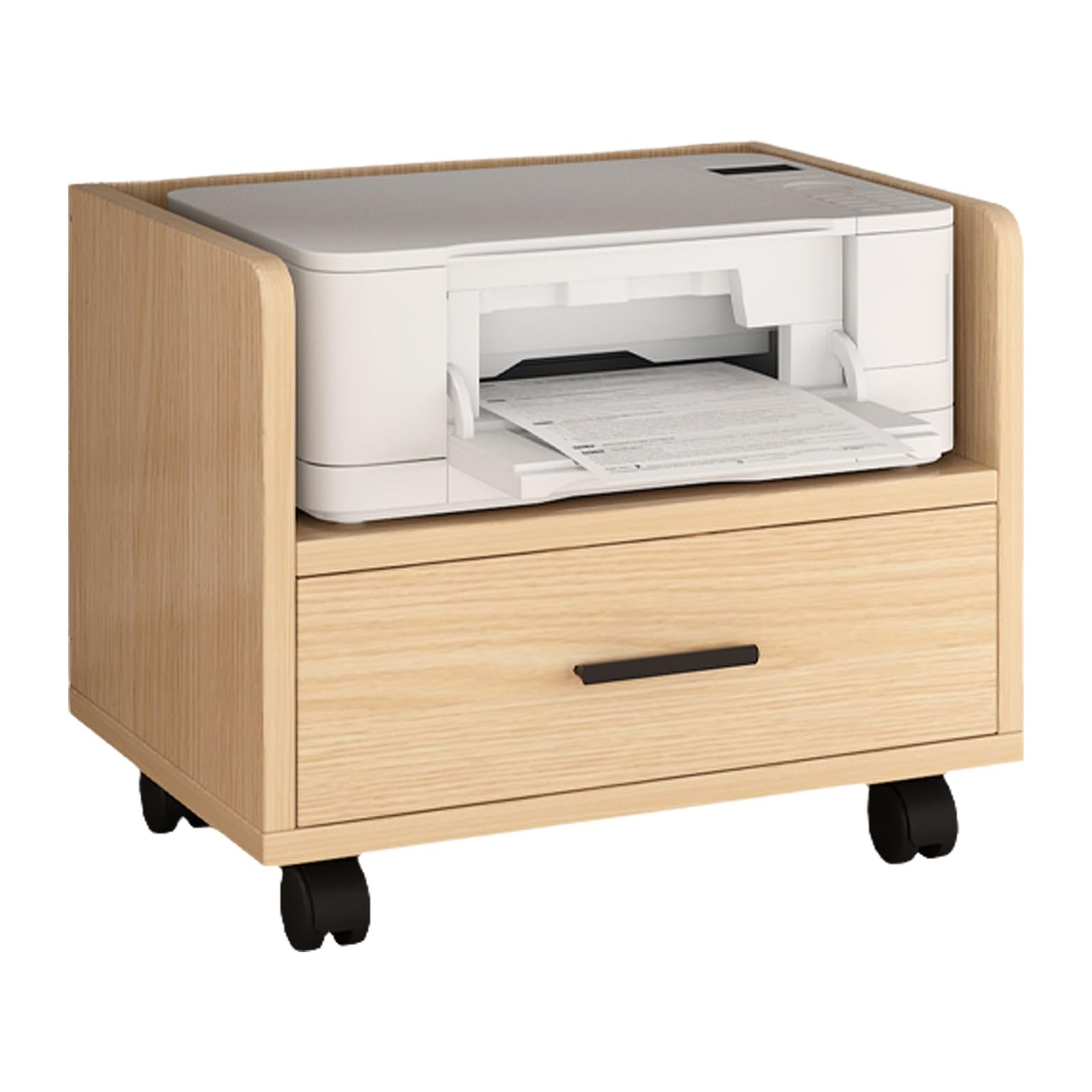 Mesa para Impresora con Ruedas Tablero Ecológico de Madera Maciza Muebles Oficina con Cajones de Almacenamiento para Hogar Estudio Montaje Flexible(Natural,53 * 40 * 45cm)