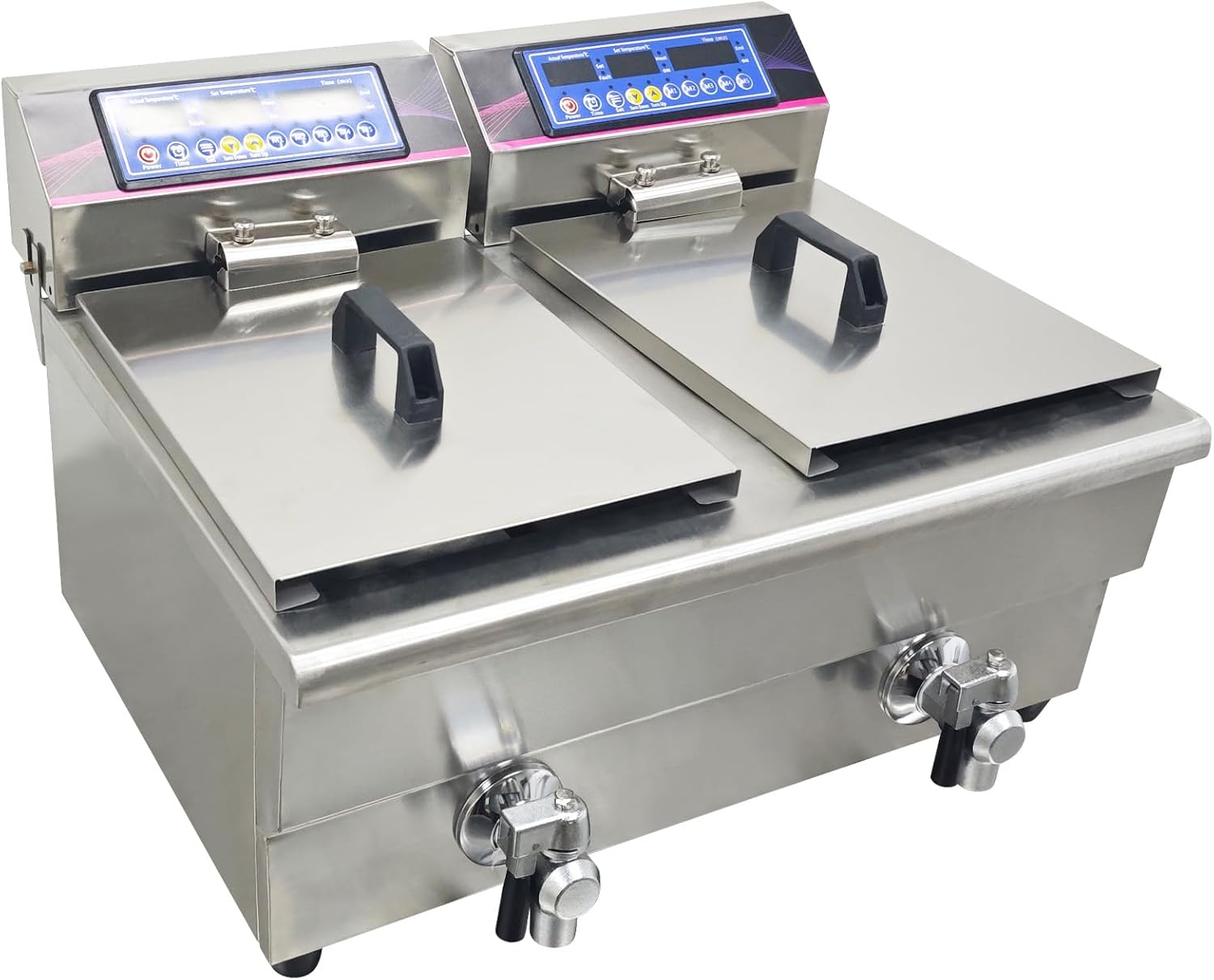 10L+10L Electric Dual-Tank Deep Fryer, Stainless Steel Fryer Machine, Digital Timer & Temperature Control for Commercial Catering 220V