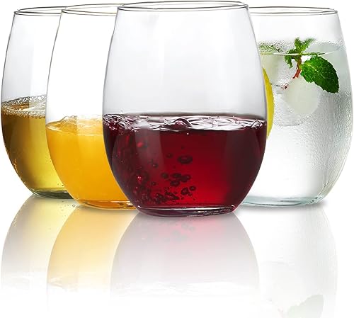Miniatura 1 de KING CRYSTAL Juego de 4 copas de vino transparentes sin tallo, de 20 onzas, juego de 4 copas de vino de verano, juego de copas de vino, regalo