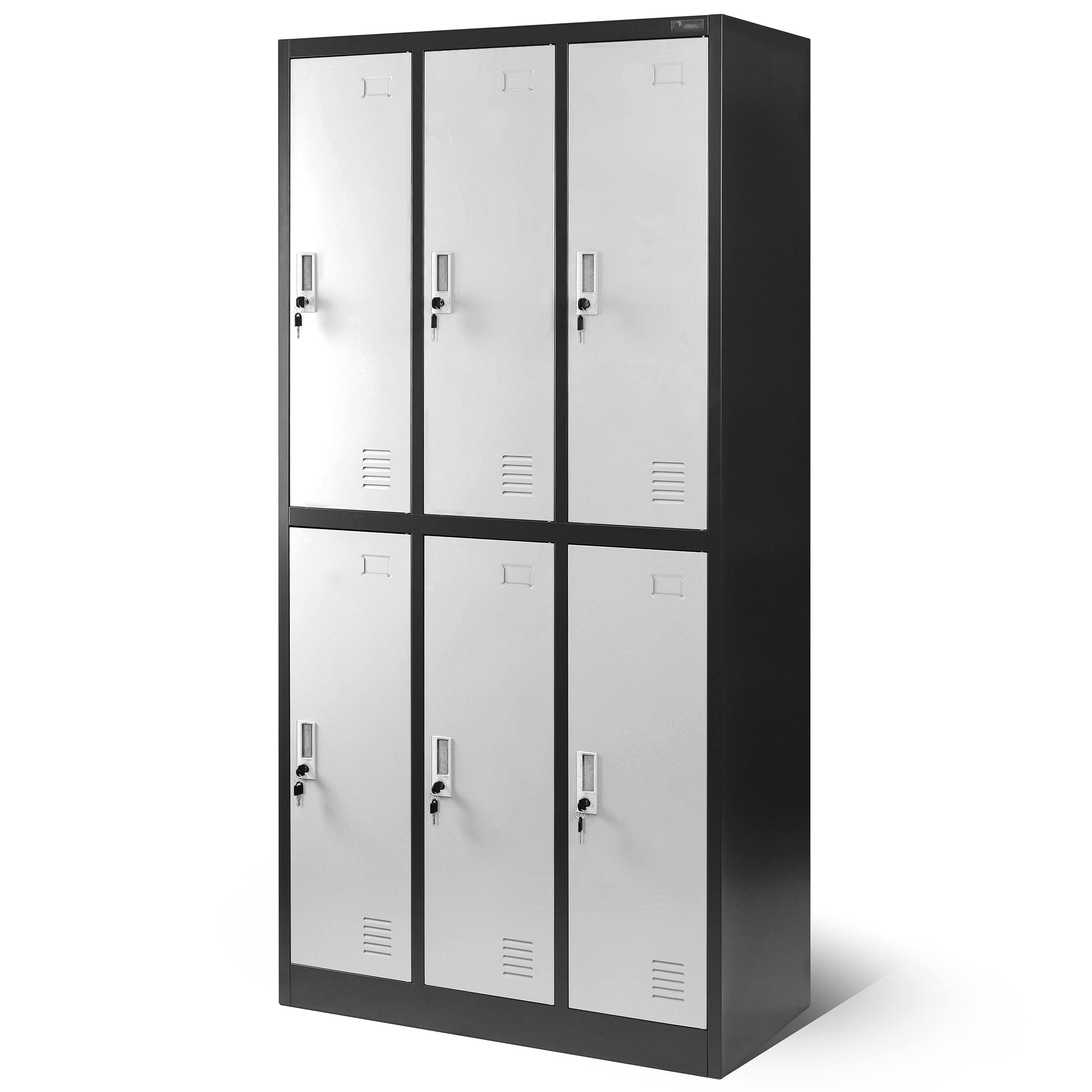 Jan Nowak Armadietto spogliatoio Armadio metallico con 6 Scomparti Fessure di ventilazione Rivestimento in polvere 185 cm x 90 cm x 45 cm (Antracite-Bianco)