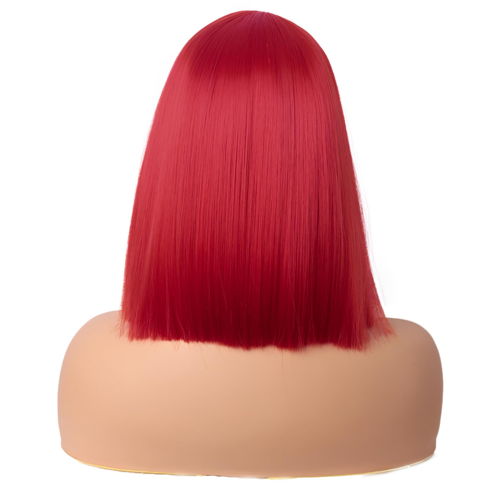 MapofBeauty 12 Inch/30 cm Straight Bob Flat Bangs Short Colorful Synthetic Hair Cosplay Party Wig (Bright Red) - Image 4