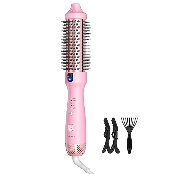 zavarea Thermal Brush, 1.5 Inch Heated Round Brush Stylers, 800M Negative Ions Ceramic for Less Frizz Damage, 4 Temperature Set, Dual Voltage for Travel, Easy Use Boosts Shine, Youthful Pink