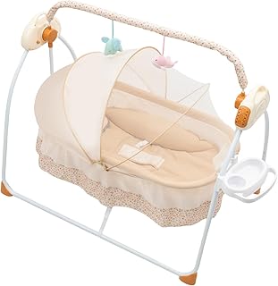 0-55.11lbs Electric Infant Crib Cradle, 39.37 x 27.95 x 35.43Inch Folding Infant Auto Swing Bed, Smart Infant Cradle with Timing Function, 5 Gears, Intelligent Control, for 0-18 Months Infant (Khaki)