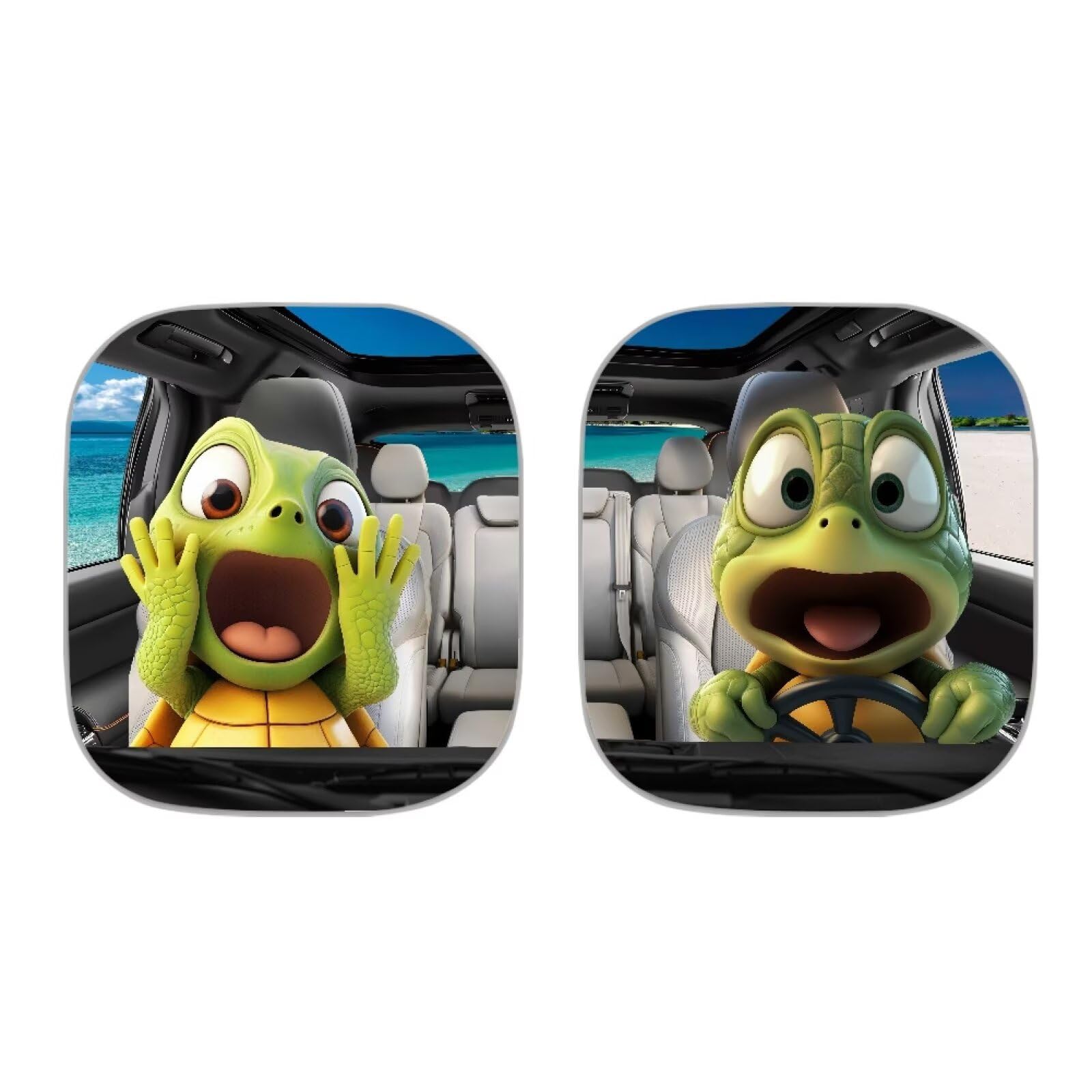 XYZCANDO Cute Turtle Windshield Sun Shade2-Piece Easy to Install Front Window Cover Sun Visor Soft UV Rays Blocker Polyester Cloth Sunshade Universal