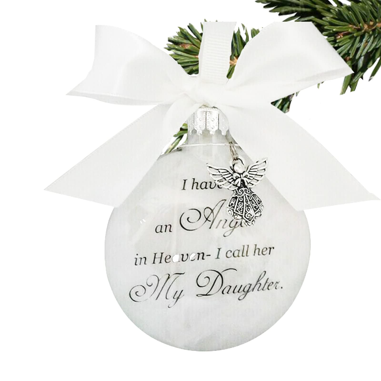 Christmas Memorial Baubles Ornaments Feather Ball “I Have an Angel in Heaven” With Small Angel Christmas Bauble Ornament, Mum Dad Hanging Decoration