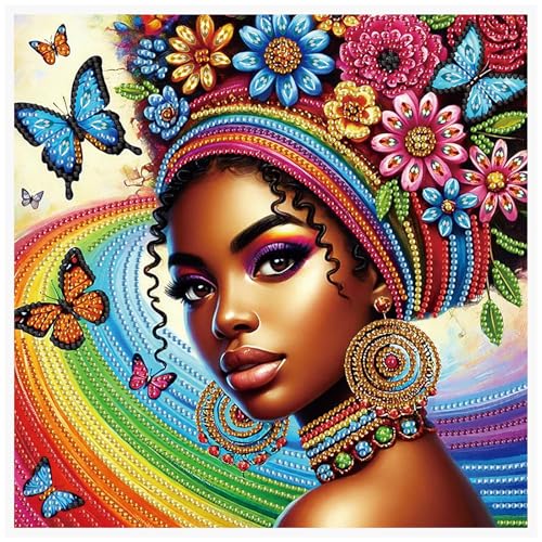 Image of AiYuanzsh 5D Special Shaped Diamond Painting Kit - African American Woman Design, Unique Crystal Rhinestone Diamond Art Set for Beginners and Adults, Perfect for Home Wall Decor and Holiday Gifts