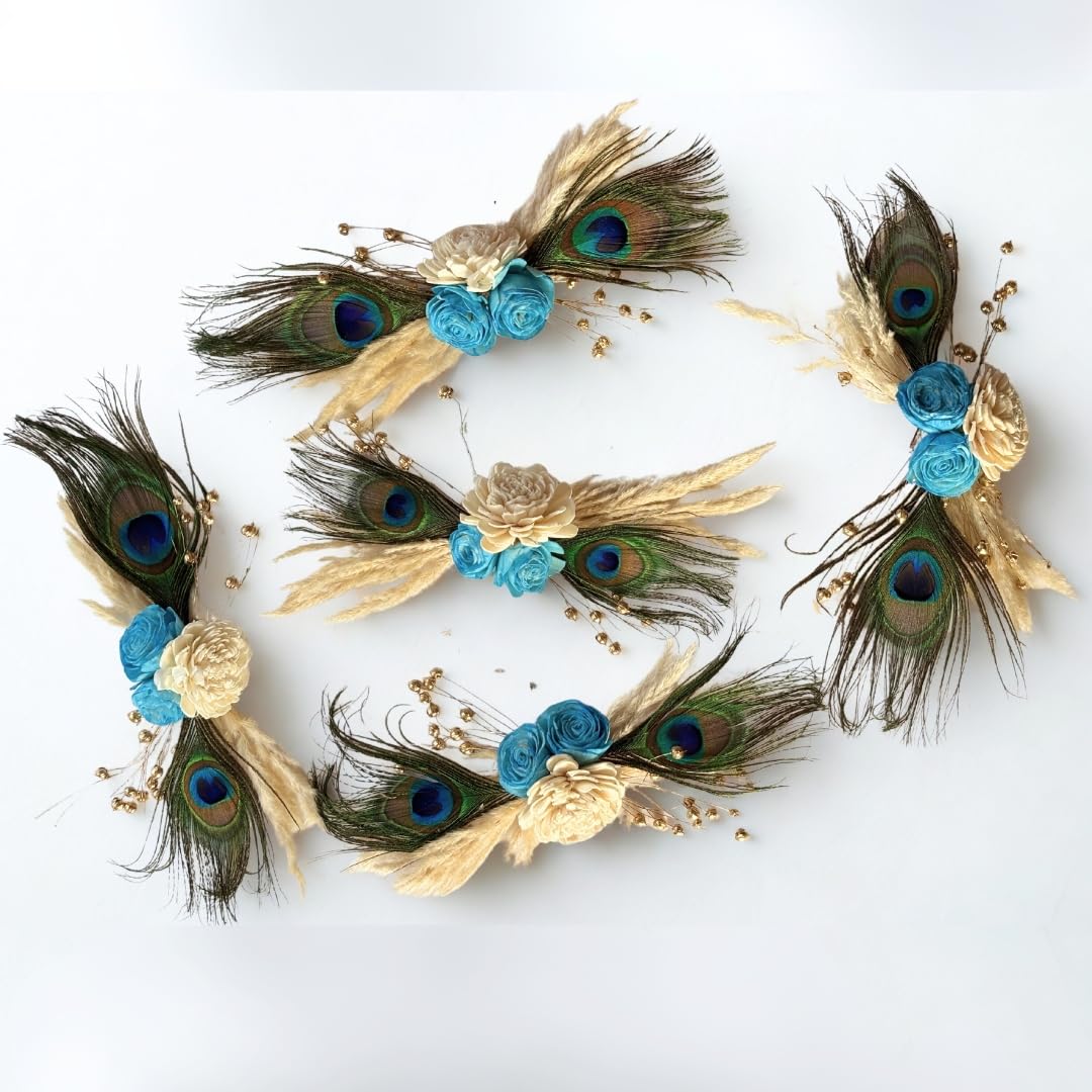 Set of 5 Dried Flower Bunches for Hampers | Handmade Sola Wood Flower Bunch for Trousseau Packing, Gift Hampers, Wedding Trays, Brooch & DIY Crafts (Hamper Attraction) (Blue)-image-32