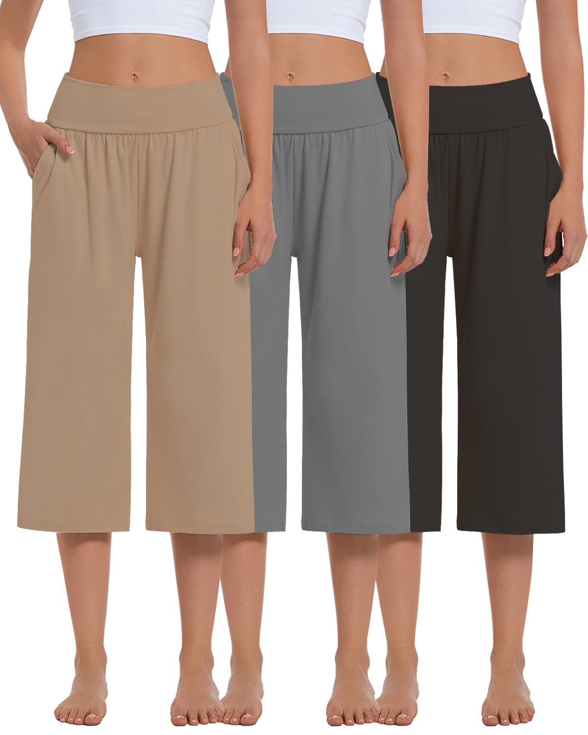 Kivdol 3 Pack Womens Wide Leg Yoga,Casual Wide Leg Yoga Pants Loose Soft Pajamas with Pockets Sweatpants