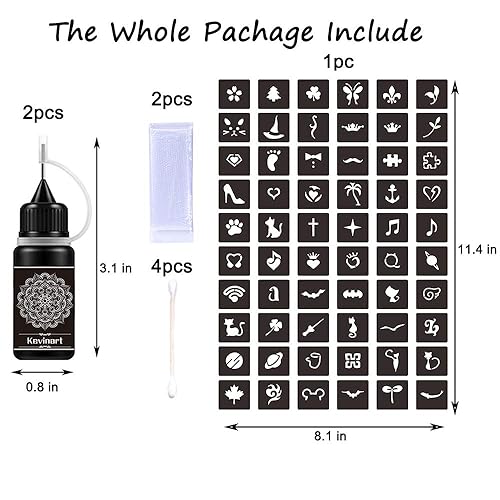 Miniatura 2 de Kit de tatuajes temporales, kit de tatuaje negro, 2 botellas de 1 oz, kit de tatuaje temporal semipermanente, tintagel a mano alzada con 60