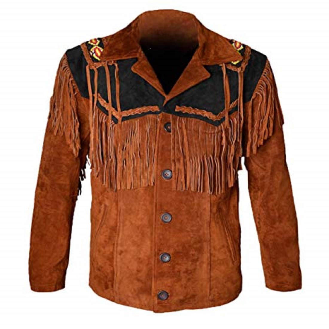LEATHERAY Western Leather Jackets for Men Cowboy Leather Jacket and Fringe Beaded Coat Suede Leather shirt