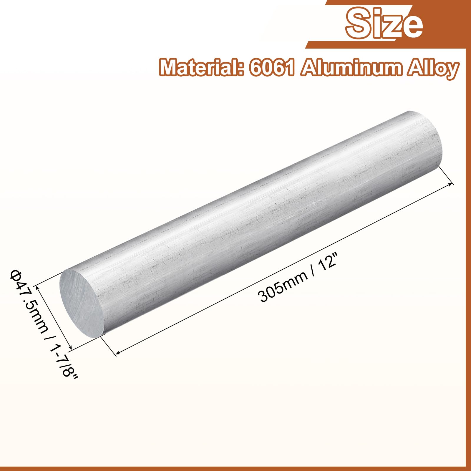 QUARKZMAN 1 Pezzo 1 7/8" (48mm) Diametro Asta Rotonda In Alluminio, Lunghezza 12" (305mm) 6061 Asta Rotonda In Alluminio Massiccio Barra Per Tornio Per Industria Costruzione DIY Artigianato