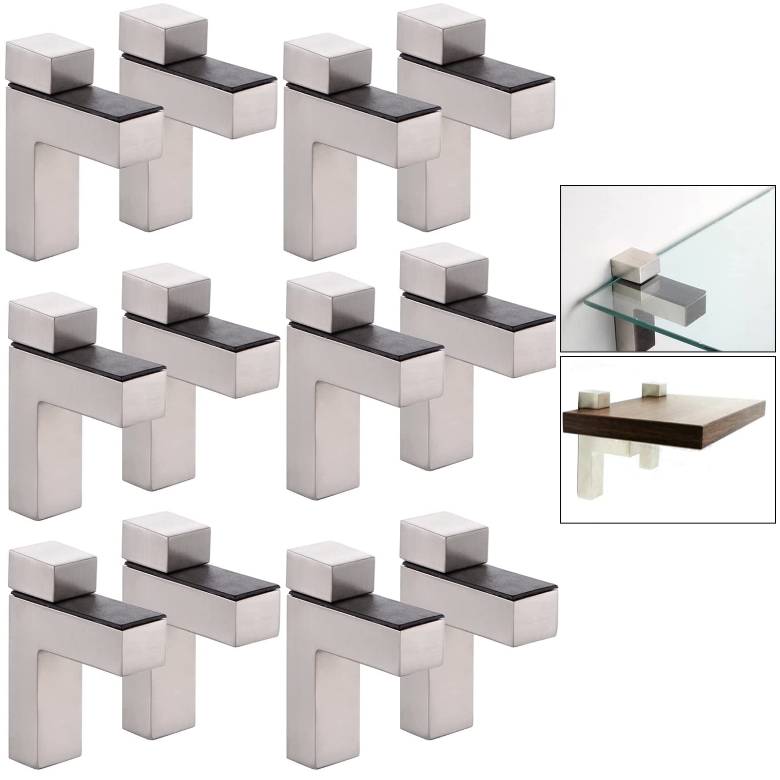 solid metal adjustable wood/glass shelf bracket wall mount, brushed nickel, 12pcs