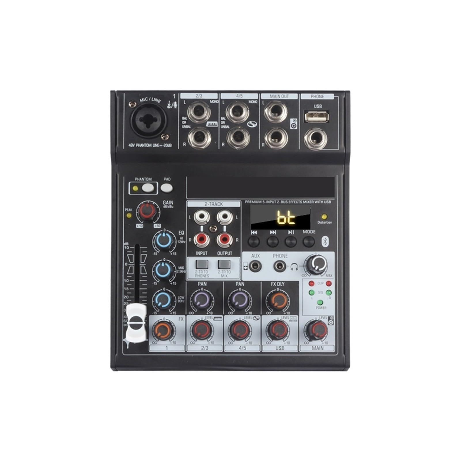 Mixer Audio Profesjonalny 5-kanałowy Cyfrowy Stół Miksujący DJ Z Kartą Dźwiękową Zasilanie Phantom 48 V Do Nagrywania Gitary
