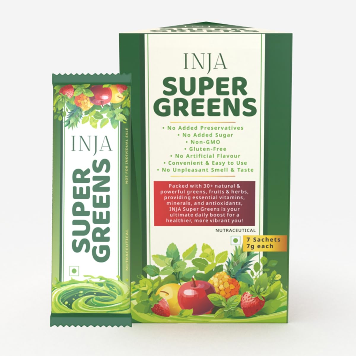 INJA Super Greens - Complete Daily Greens for Men & Women, 40+ Vitamins, Minerals Superfoods, Adaptogens & Antioxidants for Immunity, Energy, Detox, Gut Health, 7 Sachets-image-47
