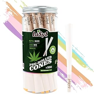 LaSyL Cones | Pre Rolled Cones (White) | 100 Pack King Size | Rolling Paper with Tips and Packing Tubes (4.3inch/109mm) | Burn Slow and Even