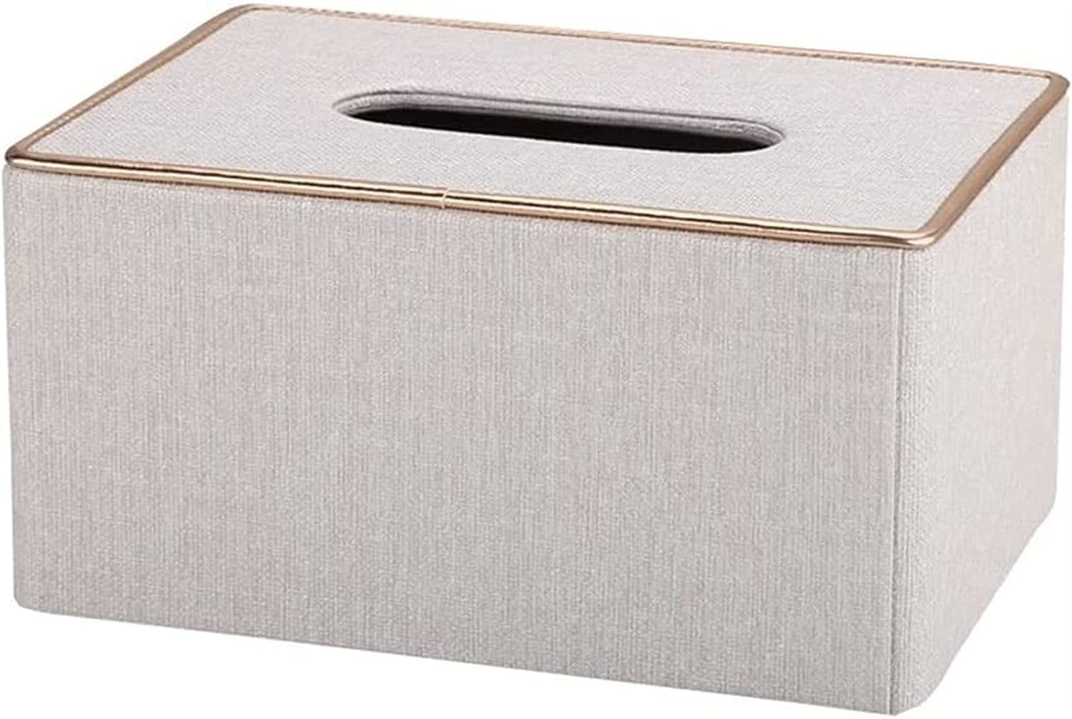 GTHTUHFD Tissue Box Gold Rim Tissue Holder Gray & Pearl White Napkin Box Towel Dispenser Pu Leather Tissue Case For Home Decoration,White-13.5 * 19 * 9.5cm