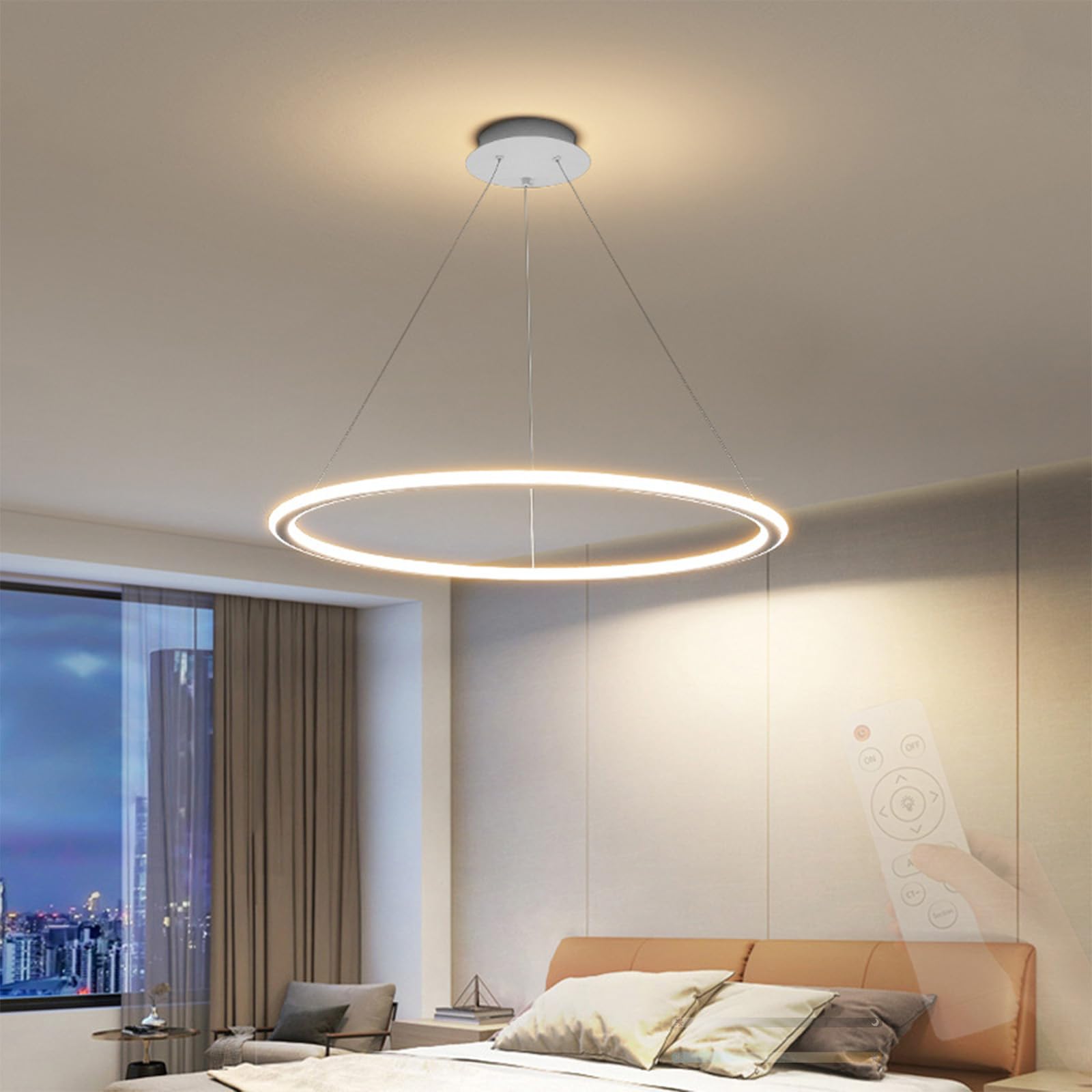 LED Rund Hängeleuchte mit Fernbedienung Pendelleuchte 2700K-6500K Dimmbar Pendellampe Innen Modern Minimalistisch Aluminium Silikon für Wohnzimmer Treppenhaus Küche (60cm,Weiß)