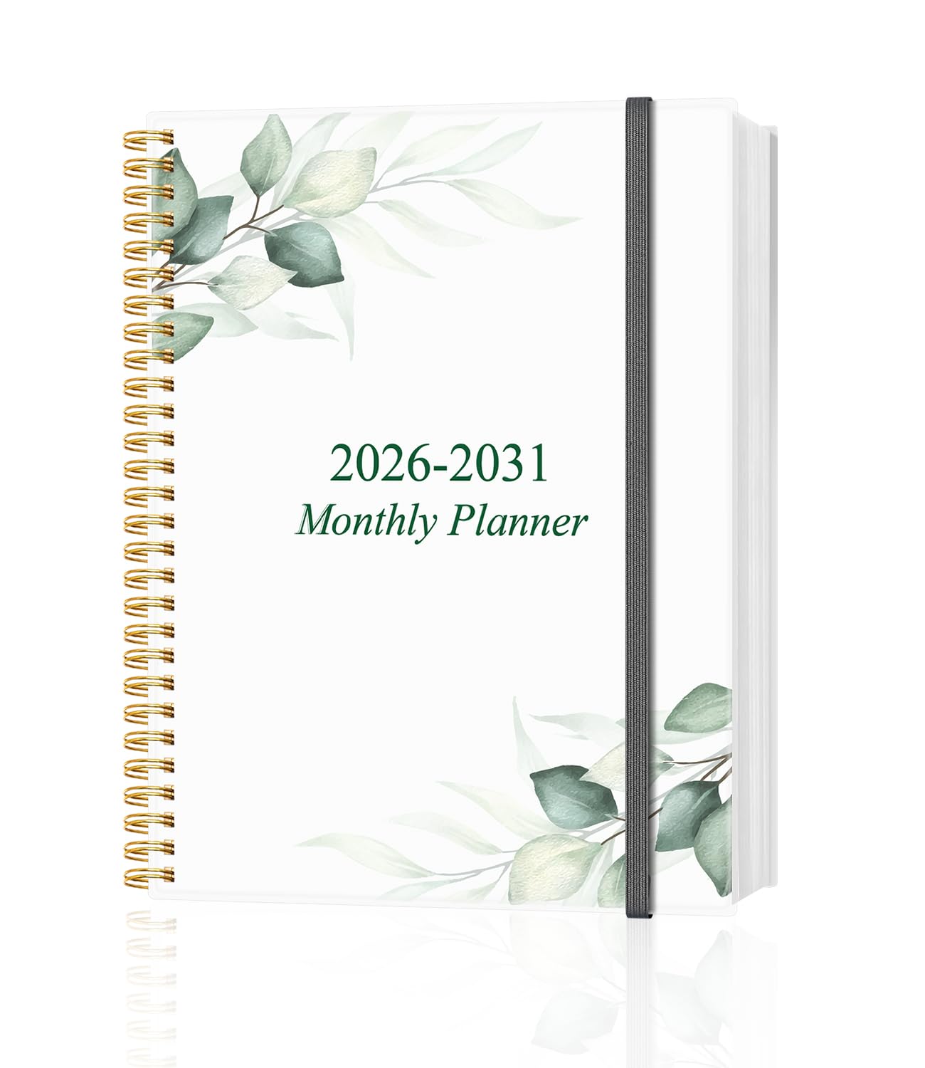 Monatsplaner 2026-2030, Fünfjahres-Kalender von Januar 2026 bis Dezember 2030 mit Spiralbindung, Innentasche, Gummizugverschluss, 60-Monatsplaner für Zuhause, Schule, Büro, 21,6 x 27,9 cm, grünes