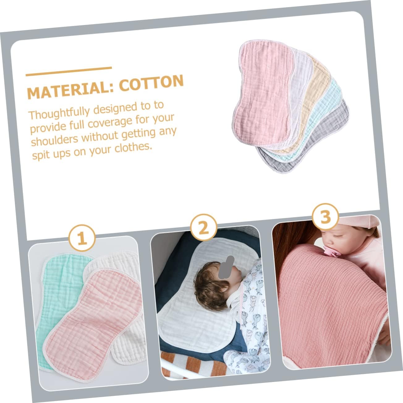 Hemoton Baby Bandana Bibs 5 Pack Muslin Burp Cloths Newborn Absorbent Shoulder Pads Soft Cotton Machine Washable