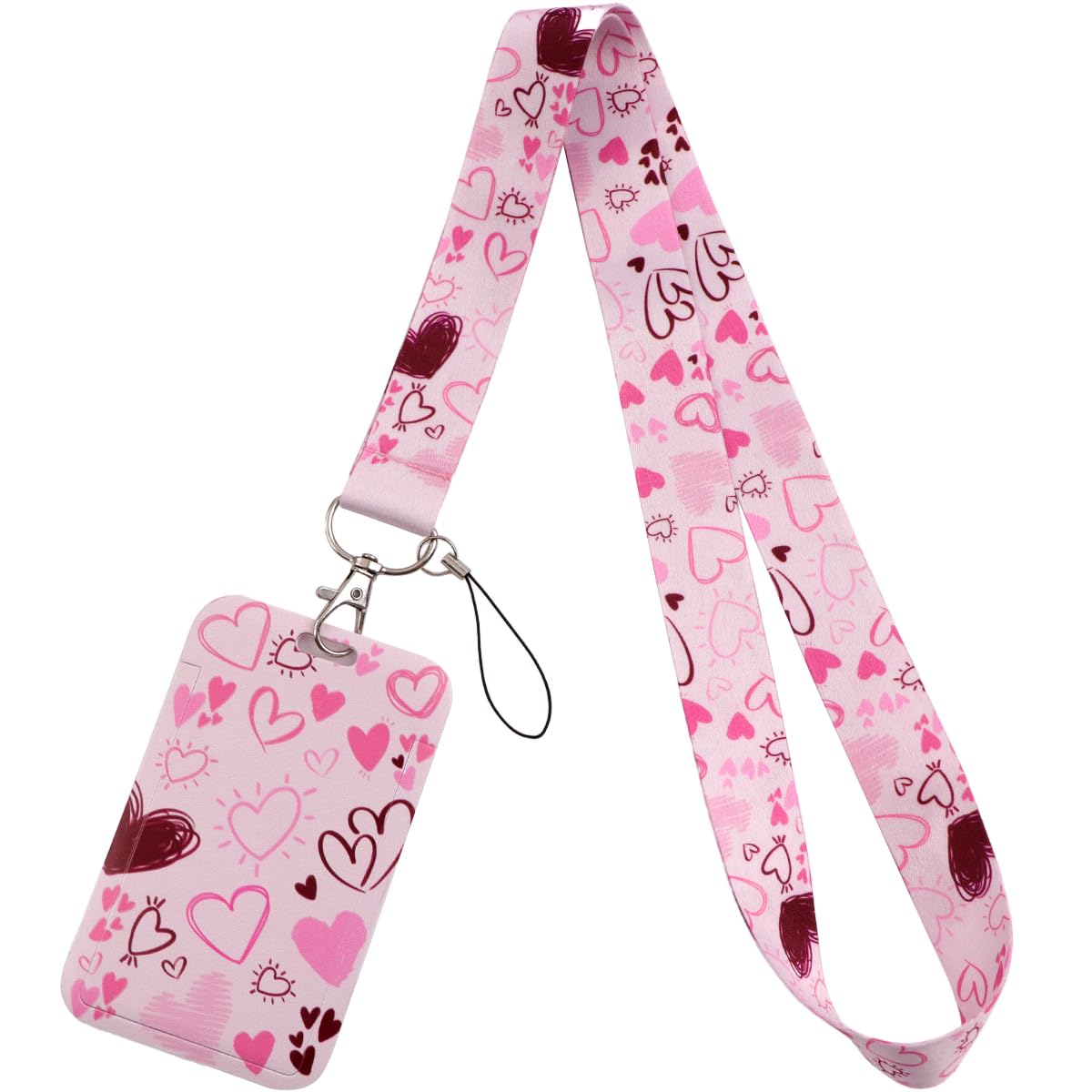 Pink ID Lanyard with Card Holder Love Heart ID Badge Holder Cute Keychain Neck Lanyard for Keys ID Badges Name Tag for Women Kids Girls Nurses Teachers for Work & School ID Holder, Preppy