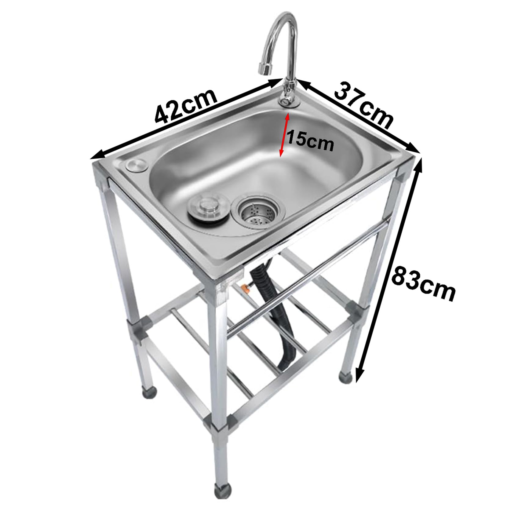 Évier en Acier Inoxydable,Évier de Cuisine Lavabo à Une Cuve | Evier Autoportant Simple avec Robinet,Evier 1 Bac pour garage/buanderie/Jardin/camping,Facile À Nettoyer