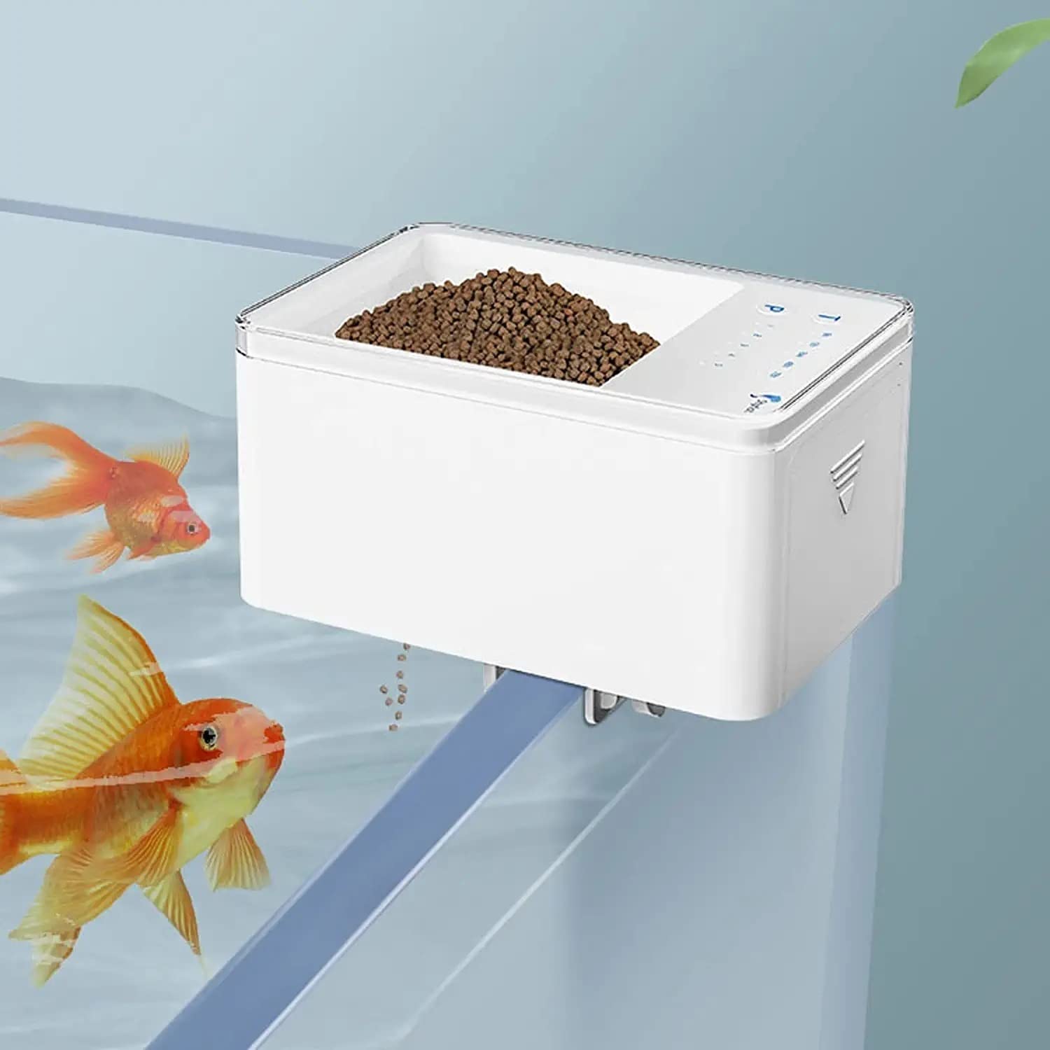 Mini Automatic Fish Feeder for Fish Tank and Aquarium, Auto Fish Feeder Automatic Dispenser, Battery Operated Smart Timer Fish Food Vacation Feeder, 70ml Capacity, White