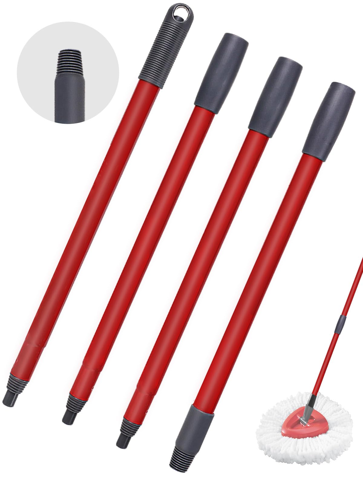 1 Mango de fregona de Repuesto Compatible con Vileda Spin Turbo/Turbo Smart/EasyWring Mop Ajustable de Cuatro Secciones para una fácil instalación (diseño de Rosca alemán)