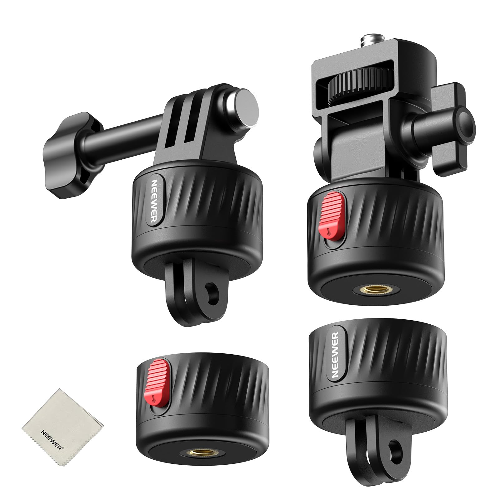 NEEWER GP-24 Kit Accessori di Supporto Action Camera per Riprese POV, Attacco Magnetico a Sgancio Rapido 4in1 in ABS con Filettatura 1/4" e Panno Pulizia Compatibile con GoPro DJI Osmo Action Insta360