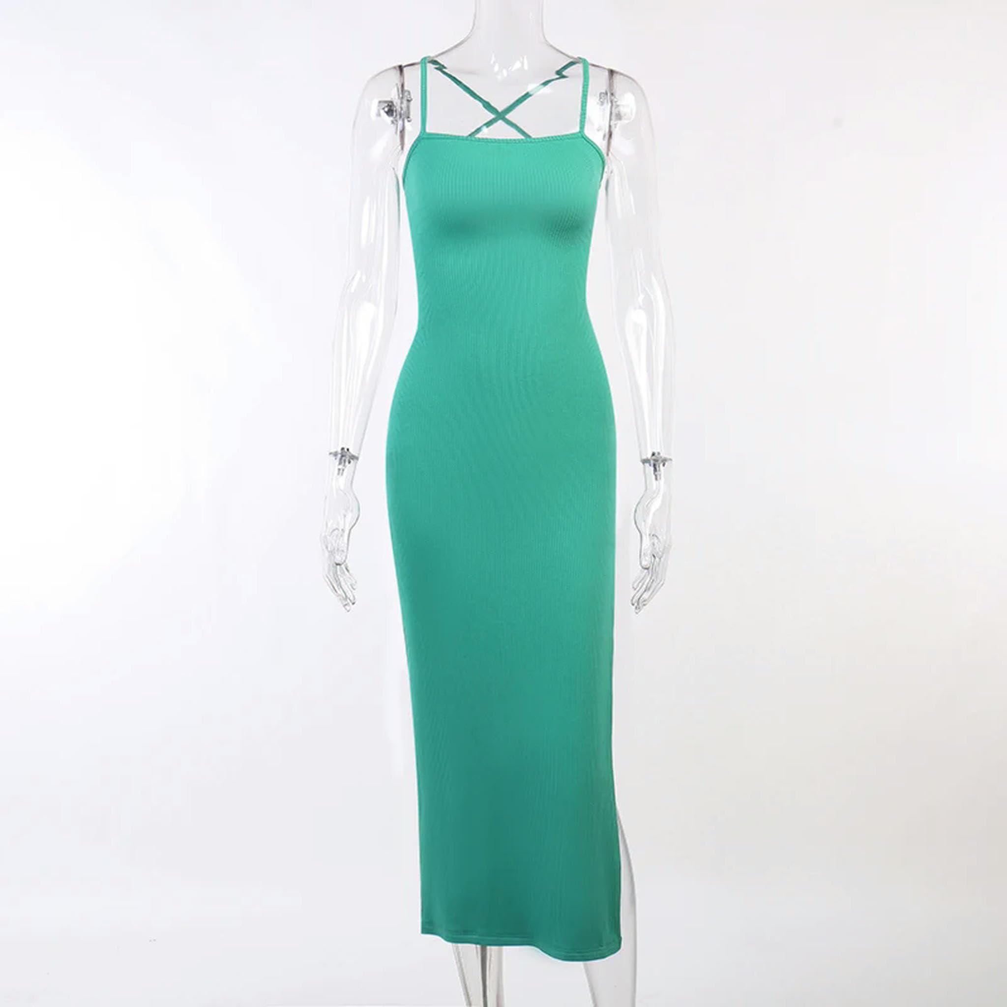 Vestito da Donna Estivo con Scollo a V e Spacco, Abiti da Festa, Casual, Lungo, Cachi, M