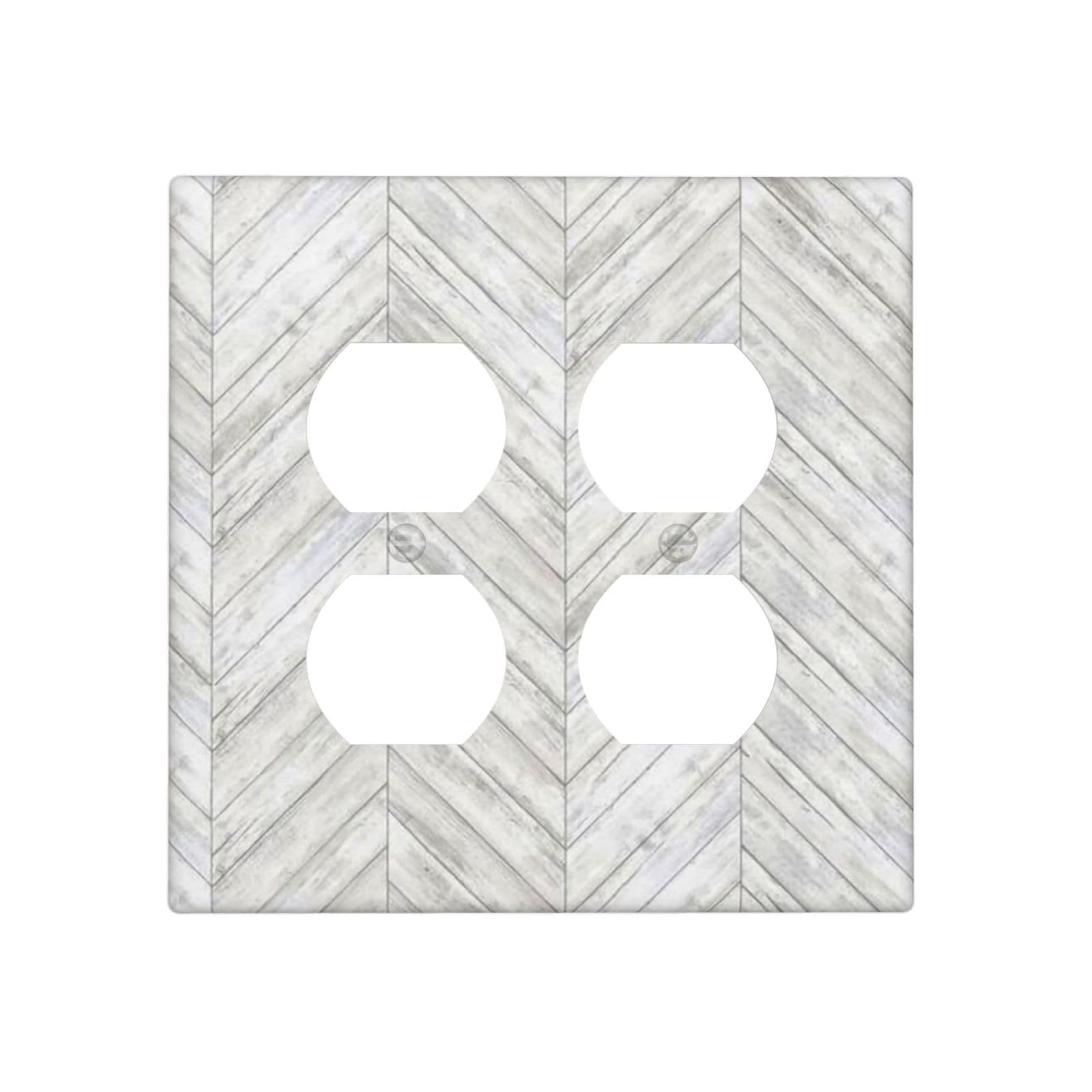 White/Grey Herringbone Wood Wooden 2 Gang 2 Duplex Combination Light Switch Cover Decorative Combo Dual Device Receptacle Switch Face Wall Plate