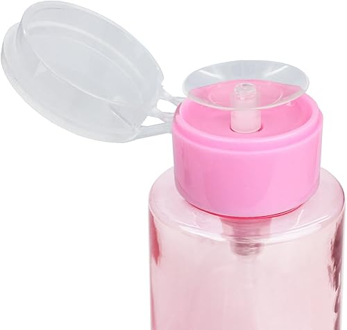 Miniatura 3 de Dispensador de bomba de empuje de 10 onzas, tapa abatible, botella vacía recargable, color rosa con impresión de palabra, embalaje cosmético de