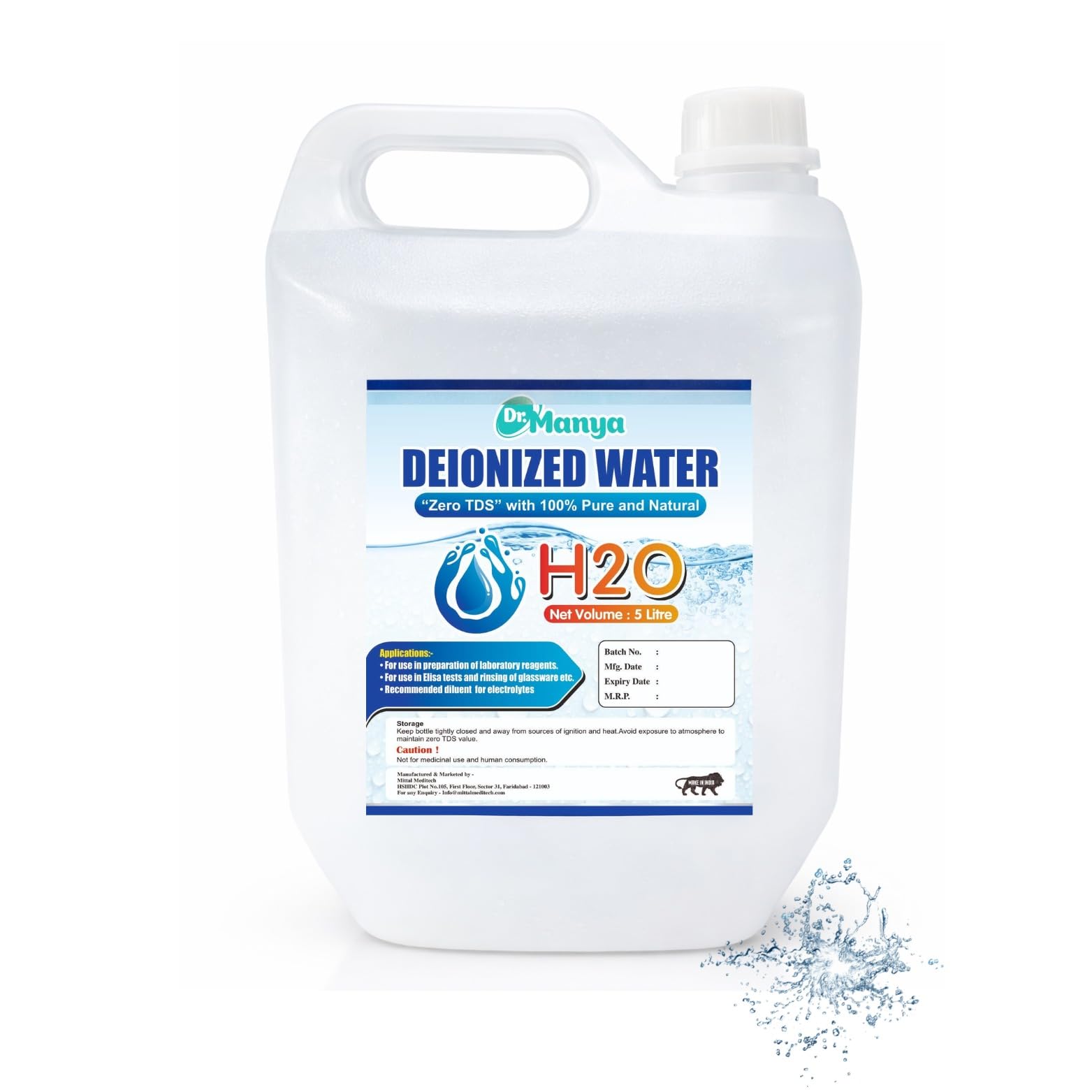 Dr.Manya Zero TDS Distilled Water 5 Litre Deionized Demineralized Chemical-Free Water for Lab, Iron & Inverter Applications-picture-12