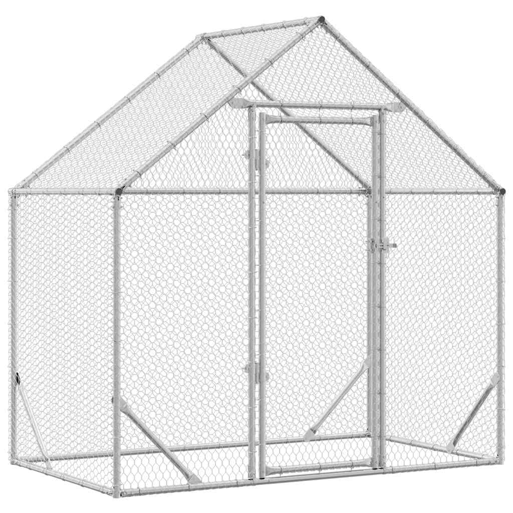 Weatherproof Chicken Coop Silver, Spacious Chicken House Galvanized, Industrial Style Run Outdoor, Galvanized Steel Cage 170 x 100 x 177 cm