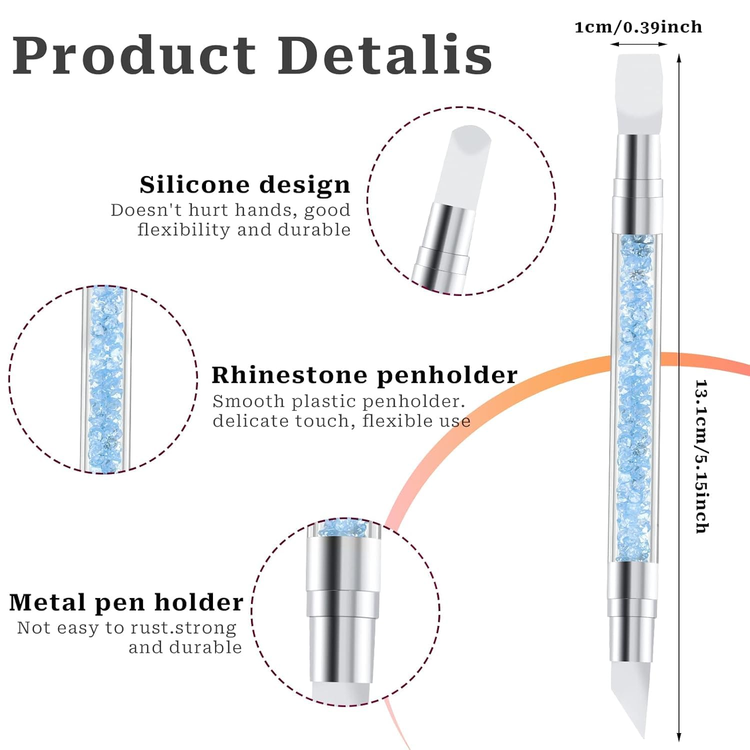 5 Pcs Dual Nail Tools Nail Art Sculpture Pen,Silicone Head Acrylic Handle Nail Art Brushes,Nail Art Tools for Home Salon 3