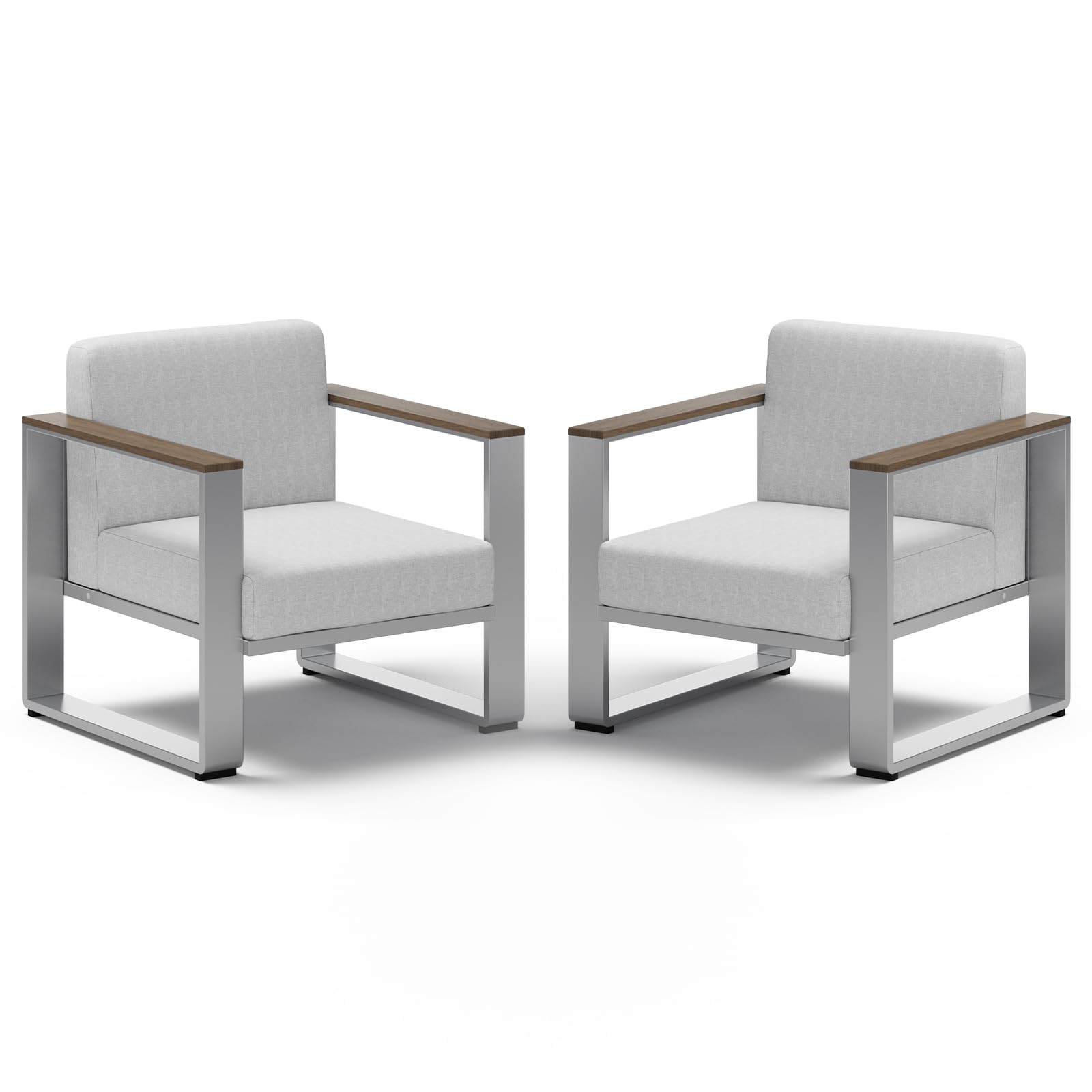 2 Pieces Outdoor Aluminum Armchair, Modern Patio Patio Furniture with Wide Seat and Thick Cushions, All-Weather Oversized Couch for Deck, Porch