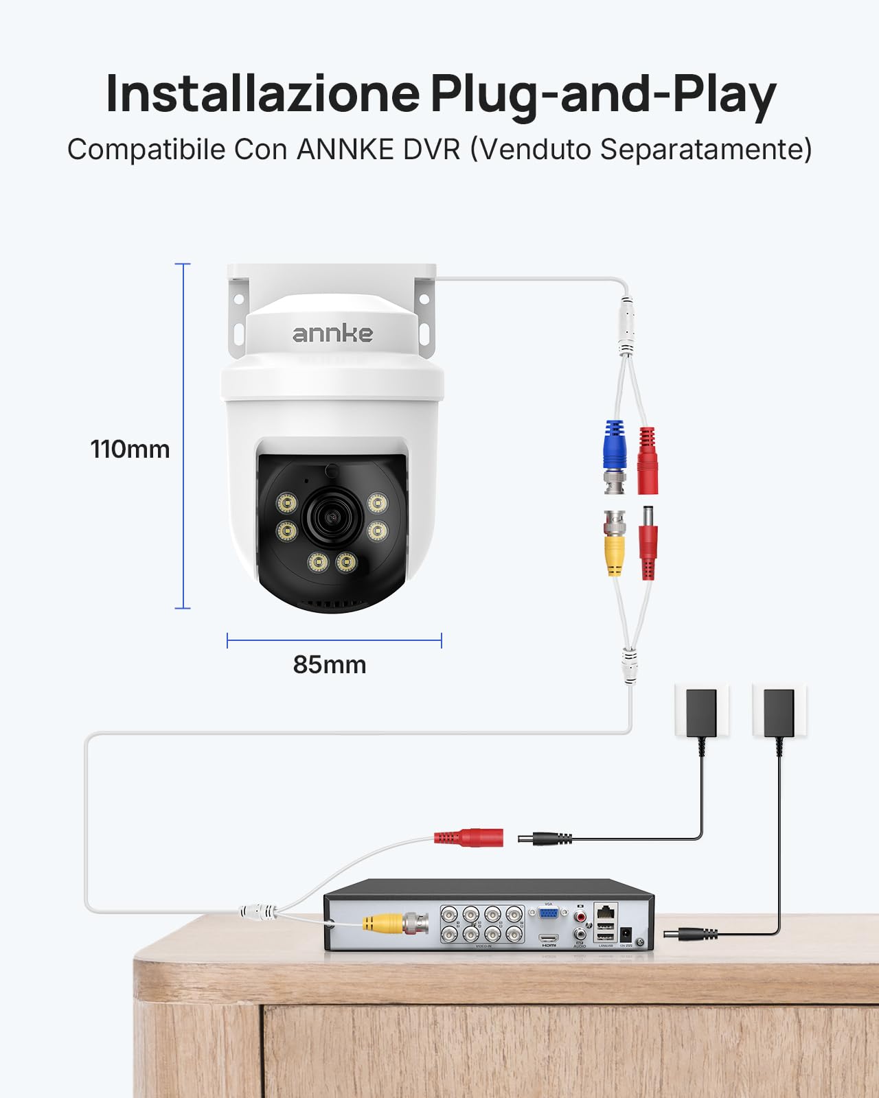 ANNKE 3K/5MP Audio in PT Telecamera Cablata di Sorveglianza AHD per la Casa | Funzione Girevole a 355°Pan/90°Tilt, Visione Notturna 30 m, Visione Notturna Digitale (DVR Obbligatorio, Non incluso)
