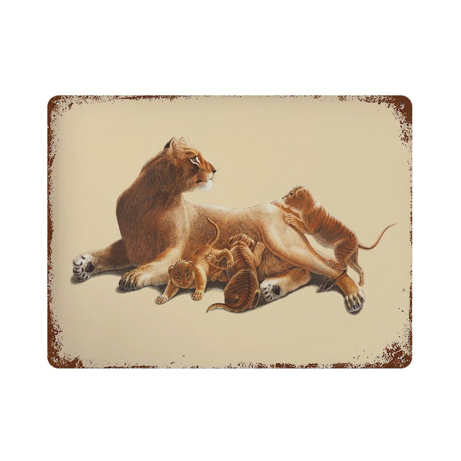 xiaoxiaoshen Vintage Lion Family Illustration Wall Decor Art Metal Tin Poster Modern Home Decor Art Home Bar Shop Decorations Vintage Sign 30x40cm