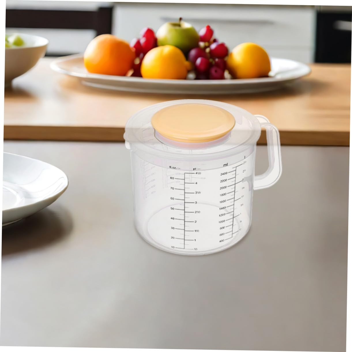 Alipis Jarra Medidora de Plástico 2.5l con Tapa Anti Salpicaduras y Escala Clara, Recipiente Medidor Adecuado para Hornear y Preparar Pasteles, Juego de 2 Piezas