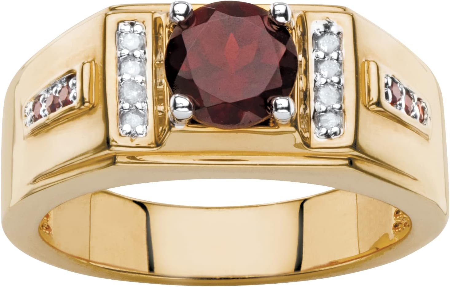 PalmBeach Men's Yellow Gold-plated Round Genuine Red Garnet and Diamond Accent Ring Sizes 8-13