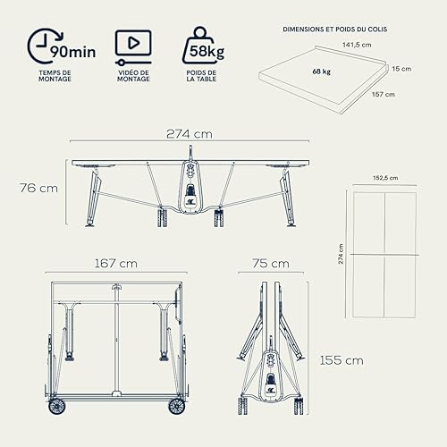 CORNILLEAU - Table de ping Pong d'extérieur 400X Outdoor - Loisir de Jardin - Agrément FFTT - Panneau Bleu 5mm - 8