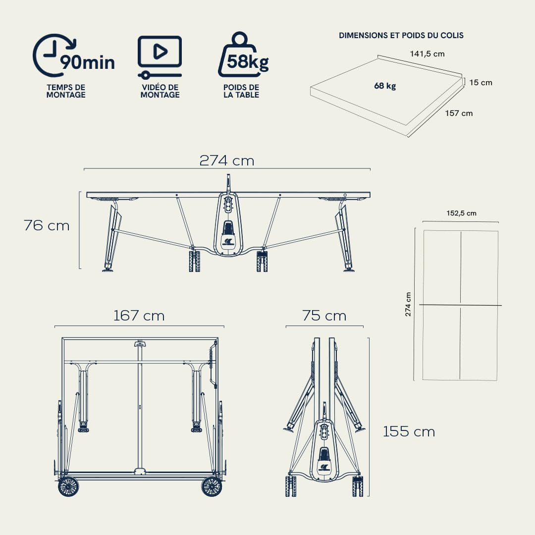 Cornilleau - Table de ping-Pong d'extérieur 400X Outdoor - Loisir de Jardin - Agrément FFTT - Panneau Gris ou Bleu 5mm