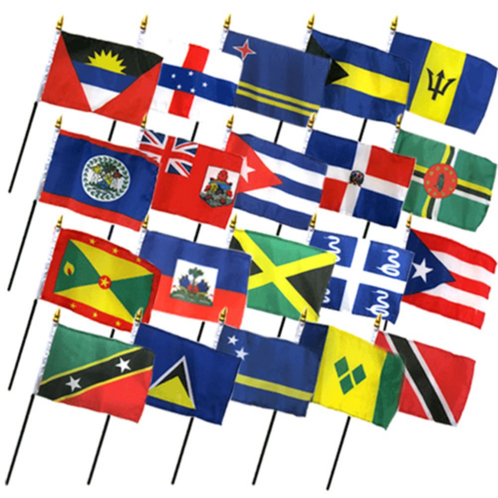 Set Of 20 Caribbean Countries 4"X6" Desk Table Stick Flag (No Bases) - 4