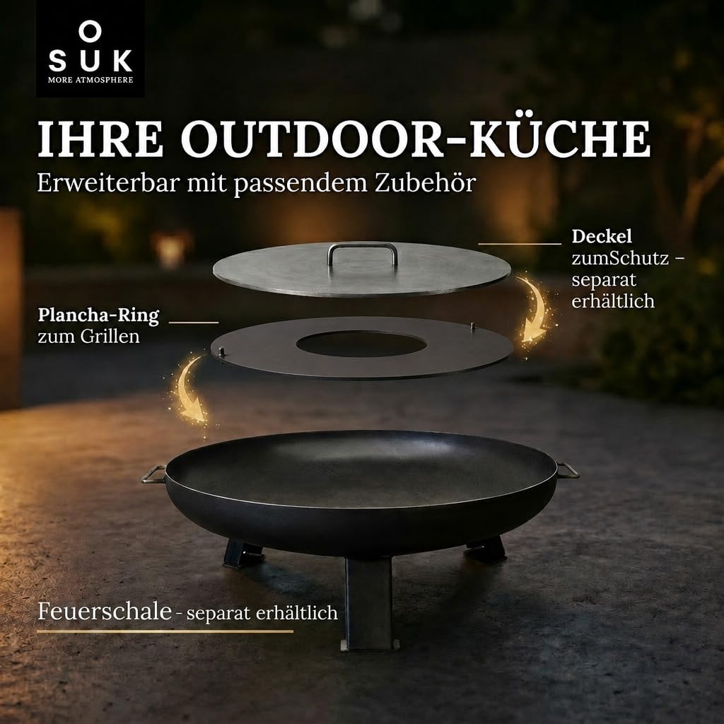 Plancha Ø 60 cm Feuerring Feuerplatte Grillring für Feuerschale, Feuertonne - Grillplatte aus Stahl 4mm Dick (Lieferumfang 1x Plancha ohne Feuerschale)
