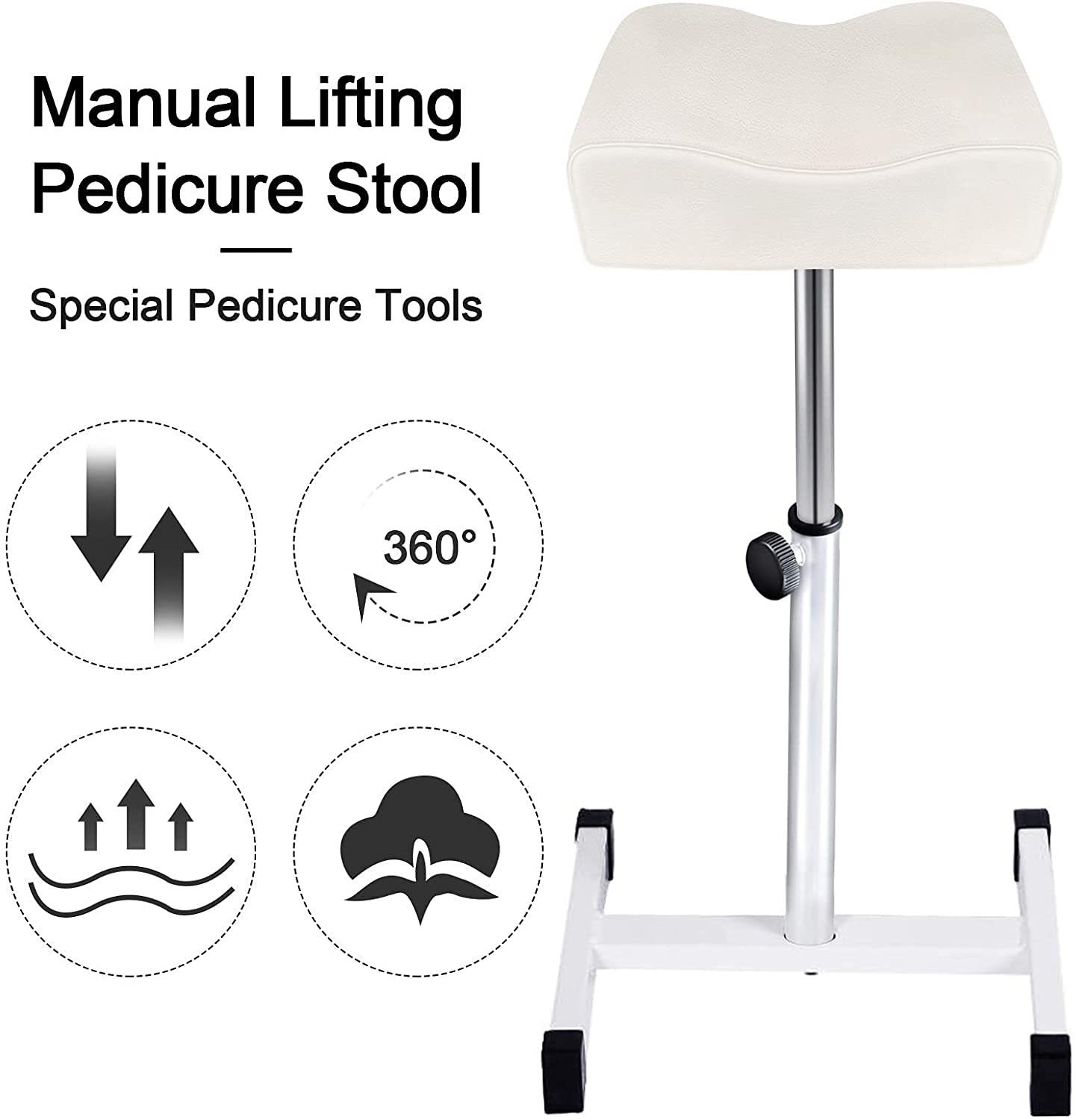 Kalolary Taburete de Pedicura y Manicura con Reposapiés - Altura Ajustable - Soporte para Pierna - Silla de Pedicura (Blanco)